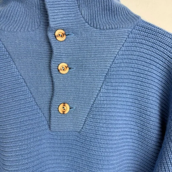 Vtg The Sheepery 100% Virgin Wool Sz 44 Blue Ribbed Knit Button Placket Collar